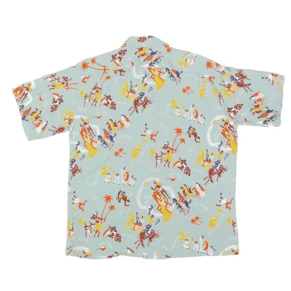 SUN SURF Special Edition Lei Queen Luau Cowboy Blue Rayon Shirt Japan sz XXL 615 - Picture 3 of 6